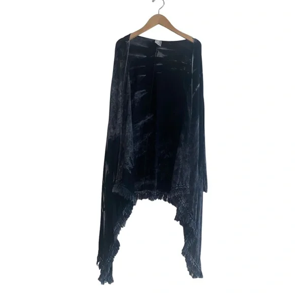 American Age Open Front Boho Fringe Acid Wash Black Tie Dye Cardigan Sz Small - Picture 4 of 16